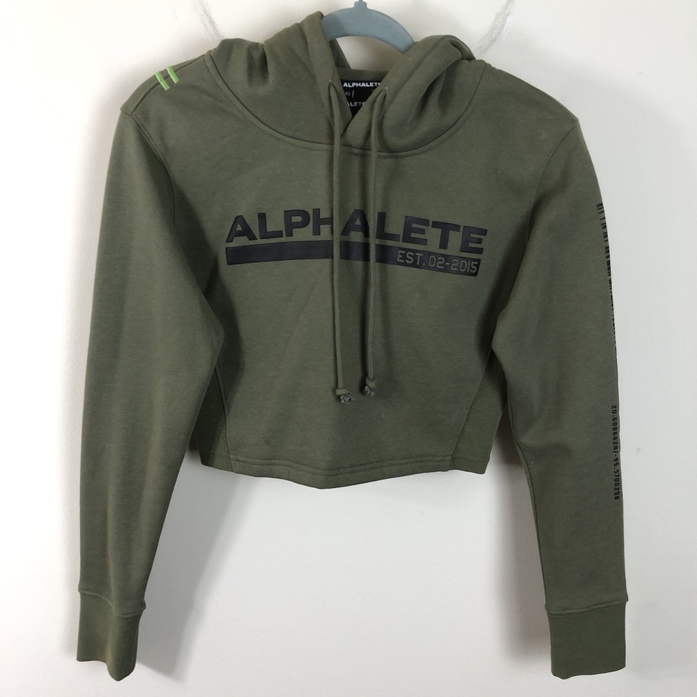 Alphalete Cropped Fleece Hoodie Woman's Sz XS Green Gym Workout